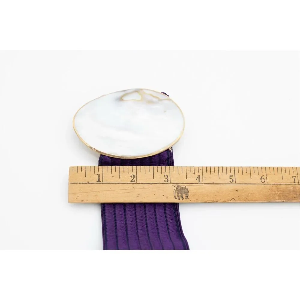 Vintage Purple Stretch‎ Belt Mother of Pearl Shell Buckle 80s Statement